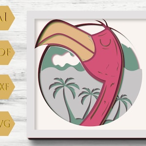 3D FLAMINGO svg - Pink Bird Shadow Box - 3D Flamingo Shadow Box - meerlaagse SVG - Animal Papercraft - voor cricut - voor silhouette