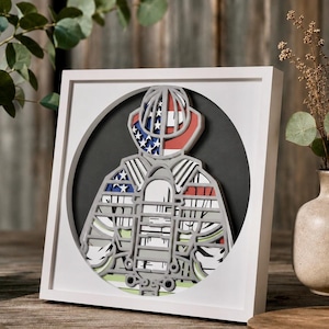Patriotic Firefighter Shadow Box: 3D Papercut Light Box SVG File