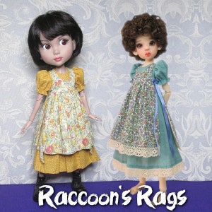 14&quot; Kaye Wiggs mini & Patience Wilde. STRAIGHTFORWARD SEWING Pattern- SSP-005V: Lined dress + lined pinafore with mock-ties.