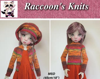 KNITTING Pattern KP-004: Raglan Sweater/Cardigan & beret for Kaye Wiggs dolls.  (43cm/17" Mei Mei and 45cm/18" MSD)