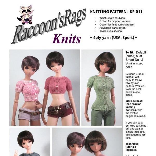 Smart Doll. Digital Knitting Pattern PDF. 23 Page Ebook. KP-011: 4ply Raglan Cardigans. Fits default bust body.
