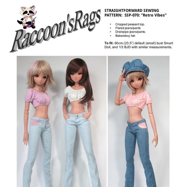 Smart Doll Clothing Digital Sewing Pattern PDF. 30 Page Ebook. SSP-070: "Retro Vibes"  for default bust Smartdoll & similar sized 1/3 BJD.