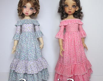 Kaye Wiggs MSD dolls.  (43cm Mei Mei & both 45cm MSDs) DIGITAL Sewing pattern SSP-065: "My Posh Frock"   Dress, armlets, petticoat.