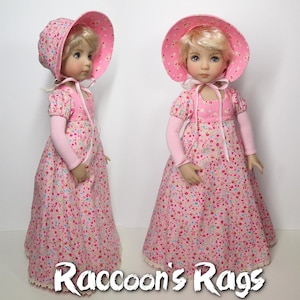 Effner Little Darling clothing. Digital Sewing Pattern PDF. 27 Page Ebook. SSP-073: "Regency" outfit. Dress, Petticoat, Armlets, and Bonnet.