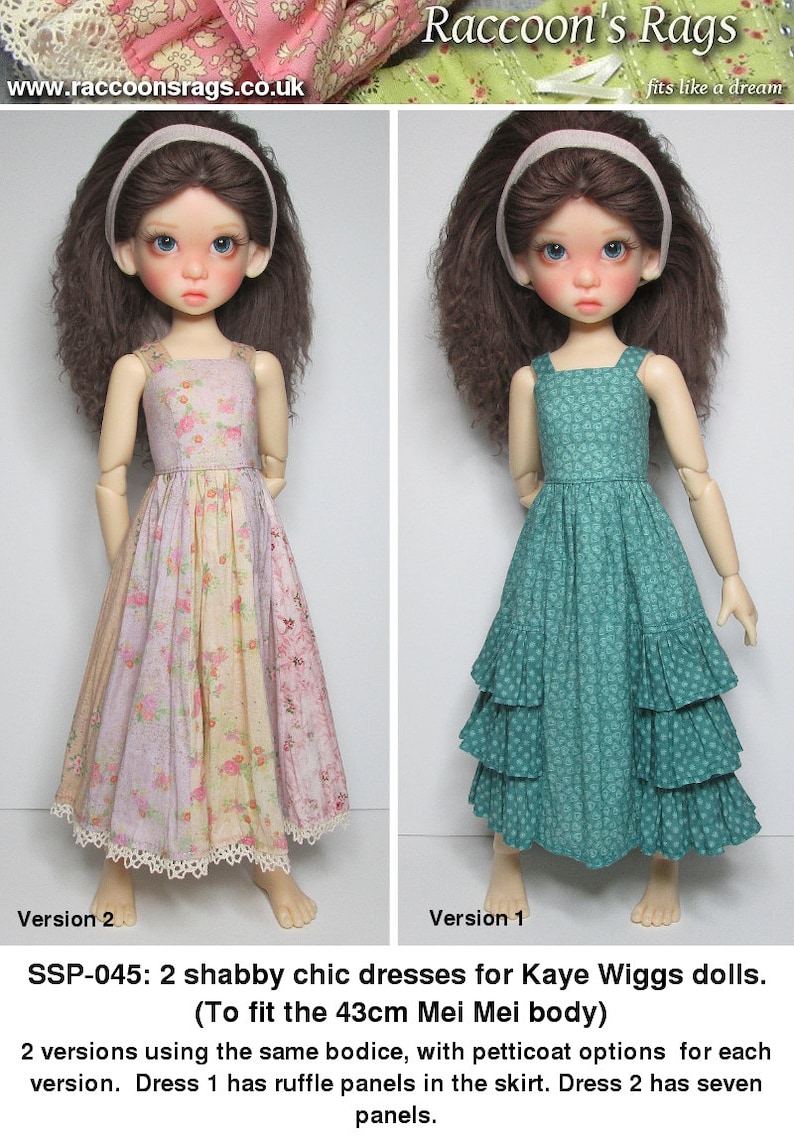STRAIGHTFORWARD SEWING Pattern SSP-045: 2 dresses for Kaye Wiggs dolls. 43cm Mei Mei Dresses and petticoats. image 1