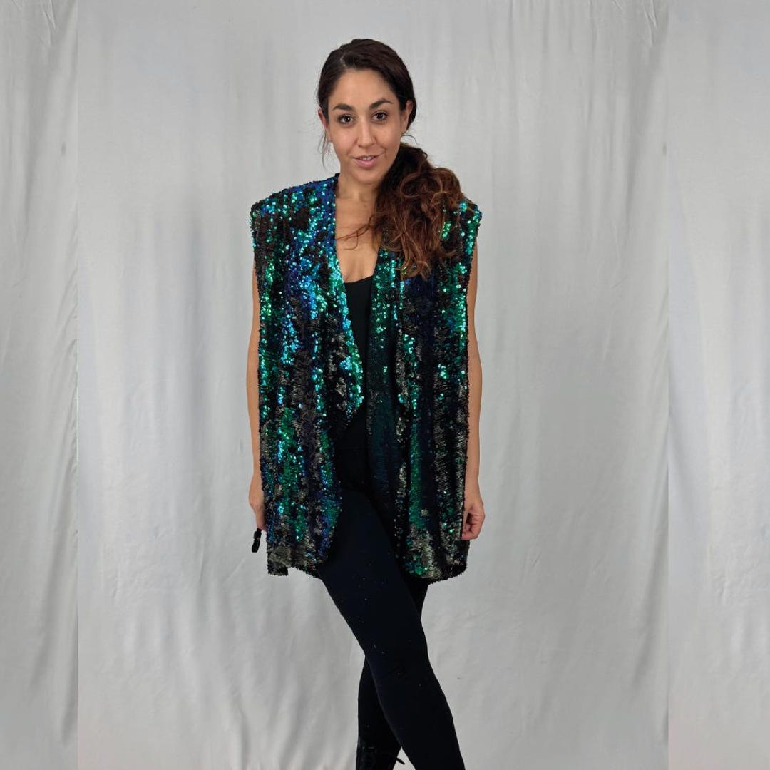 Sequin Kimono | Handmade Festival Vest | Light-reflecting Ravewear ...