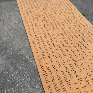 Cork Yoga Mat: 5mm Thick, &#39;I Am&#39; Affirmations, Carry Strap