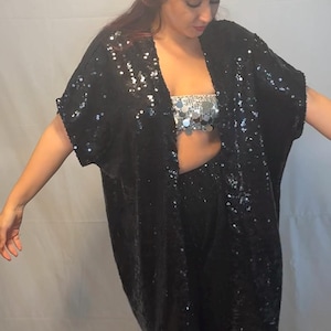 Black Sequin Kimono - Festival/ Rave/ Party/ Costume Fashion. Handmade in Canada.  Unisex Clubwear