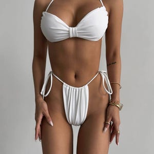 White Bikini Set | Sexy Swimsuit | Cheeky Two Piece Swimwear | Hot Bow Front Beachwear