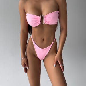 Pastel Pink Strapless Bikini Set | Sexy Bandeau Swimsuit | Women Beach Outfit