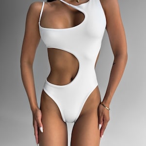 Asymmetrical Cut Out Swimsuit | Sexy White Open Sides Swimwear | Cheeky One Piece Bikini
