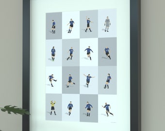Inter Mailand Legends illustrierter Druck | San Siro Icons Poster | Nerazzurri Fußball Kunst
