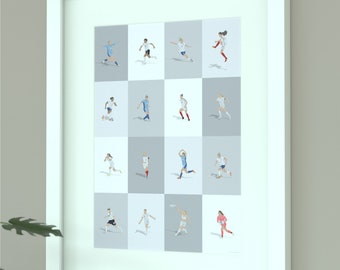 England Women's National Team Football Legends Illustrated Art Print - Lionesses Icons Poster Gift