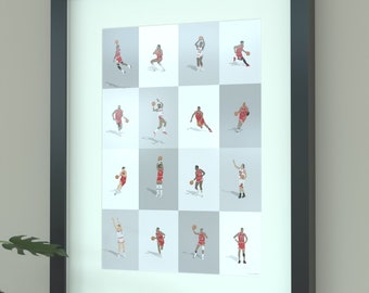 Stampa delle leggende del basket dei Chicago Bulls, arte della parete, poster della storia delle stelle dei Bulls