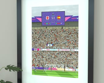 England Women's National Team Euro 2025 Champions Illustrated Art Print - Lionesses Chloe Kelly Poster Gift
