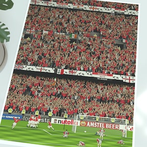Manchester United Champions League Final 1999 Illustrated Art Print - Ole Gunnar Solskjaer Goal Poster Gift