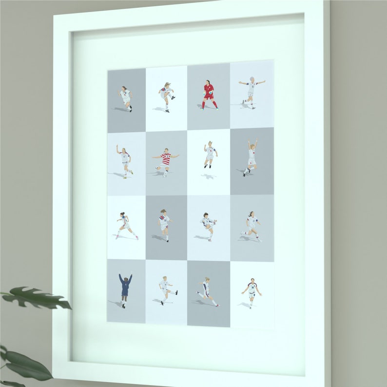 USA Women’s National Team Football Soccer Legends Illustrated Art Print - Iconic USWNT Soccer Poster Gift image 1