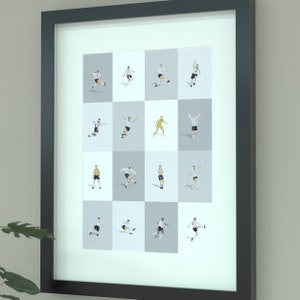 England Men&#39;s National Football Team Legends Illustrated Art Print - Three Lions Icons Poster Gift