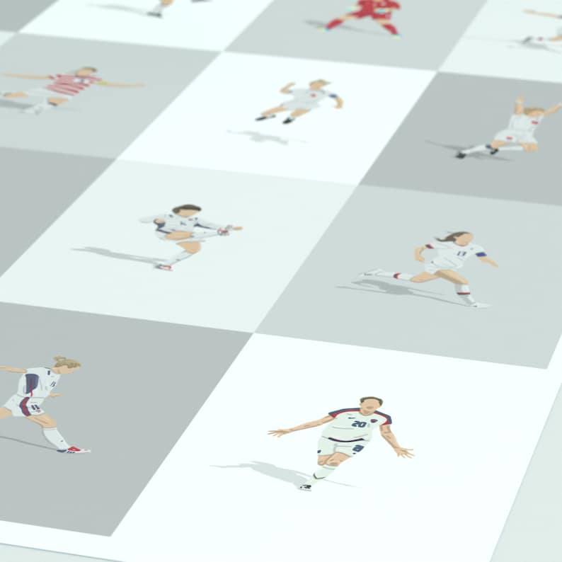 USA Women’s National Team Football Soccer Legends Illustrated Art Print - Iconic USWNT Soccer Poster Gift image 2