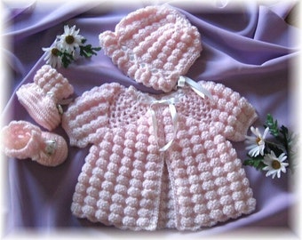 Crochet Pattern for Baby - Keira Long or Short Sleeved Sweater Set and Matching Baby Afghan