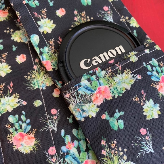 Camera Strap Cover with Lens Cap Pocket Custom Made to Order with Monogram DSLR Digital Photography Photographer Unique Personalized Gift