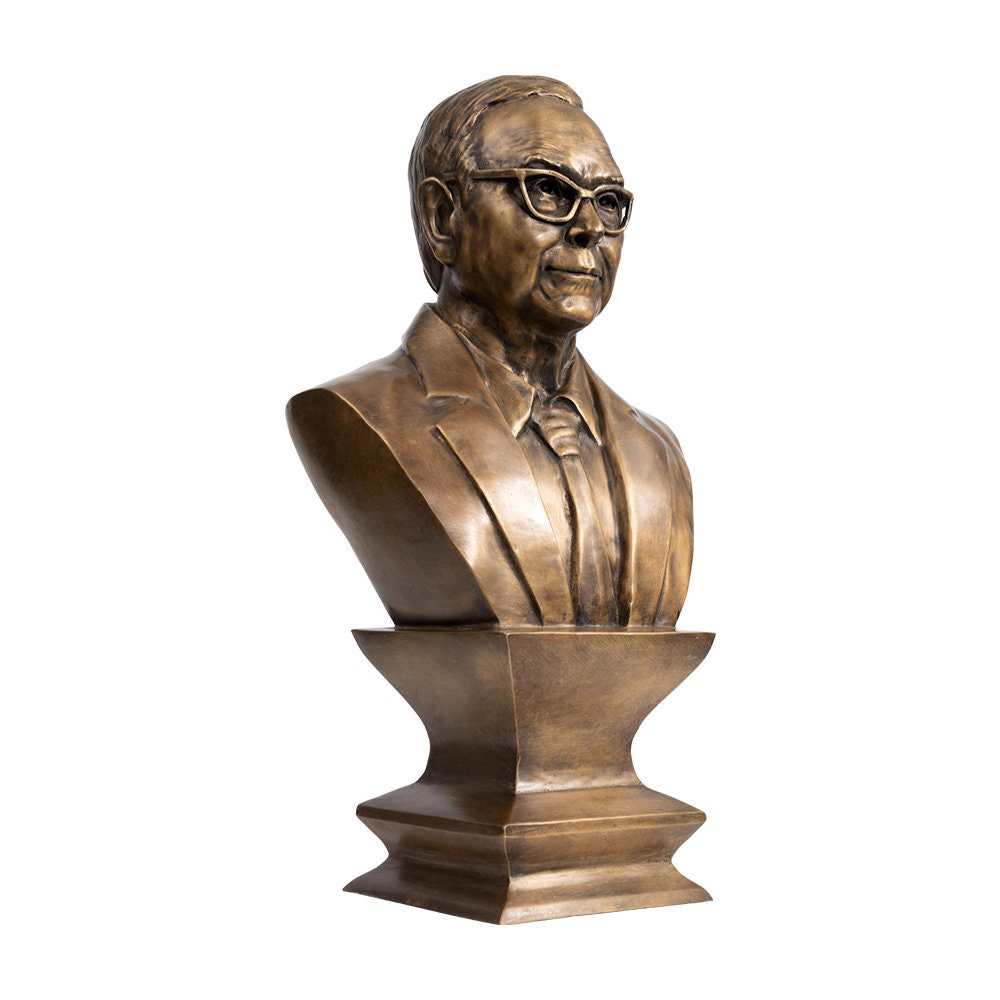 Handmade Everdur Bronze Charlie Munger Bust - Inspirational Office Decor - Heavy Brass Sculpture