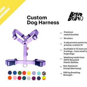 Handcrafted Dog Harness For Large Medium Small Dogs & Puppies Lavender Color Recycled Webbing Nylon With Plastic Part Matching Leash
