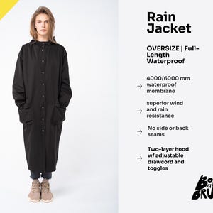 Oversize Rain Jacket – Full-Length Waterproof Coat with Hood & Pockets | One Size | Black