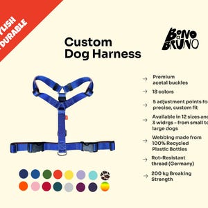 Custom Webbing Dog Harness Navy. Adjustable Dog Harness. Luxury Dog Harness for a Puppy. Stronger than Biothane & Leather Dog Harness
