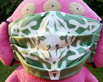 Clearance Holiday Winter Snowflake Face Mask. Christmas Face Mask.Sage and White Face Mask. Hand Printed Facemask. Stocking Stuffer. Yule.