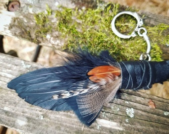 Miniature Keychain Smudge Fan. Owl Crow Raven. Smudge Feather. Feather. Crow Owl Feather Fan. Black. Raven Fan. Crow Fan. Feather for Smudge