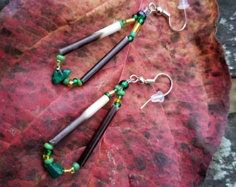 Porcupine Quill Beaded Dangle Earring . Beaded Quill Jewelry. 1 inch Hand Beaded Crow Quill Dangle Earrings.