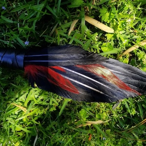 Rare Raven and Red Phoenix Smudge Fan. Crow Pheasant Smudge Fan. Ceremonial Smudge Fan. Red Feather Smudge Fan. Cruelty Free Smudge Fan.