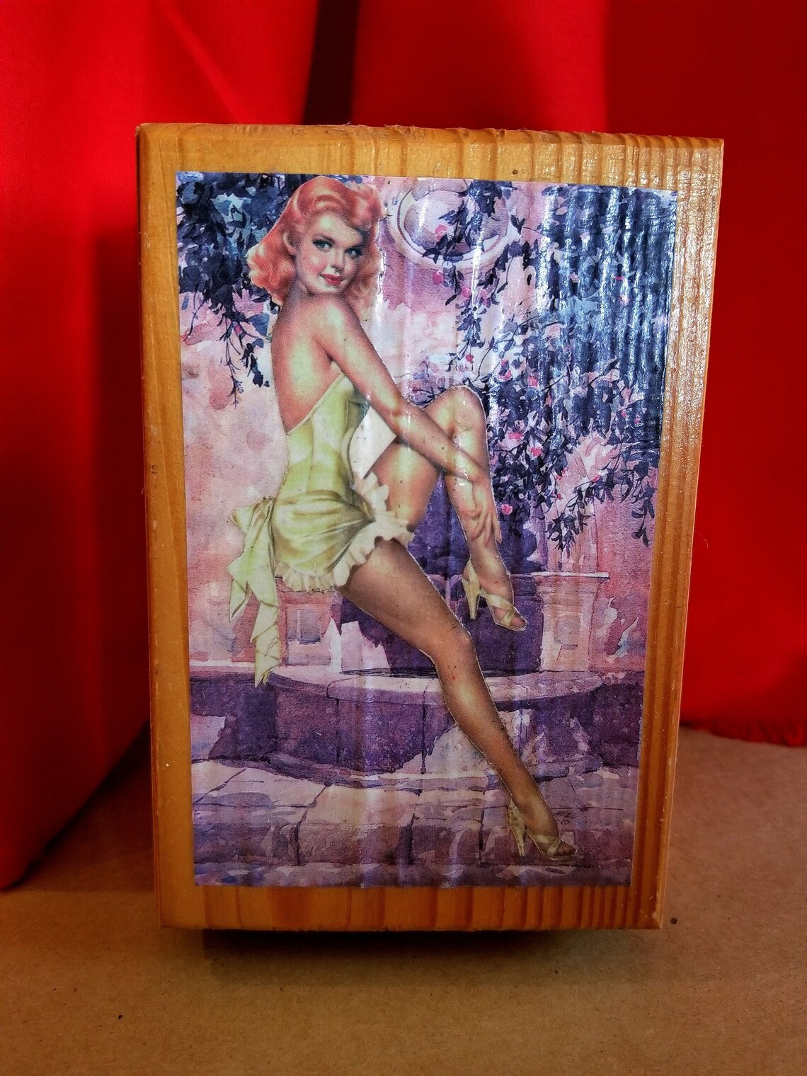 SALE Pinup Girl Jewelry Box. Red Head Pinup Girl in Yellow Etsy