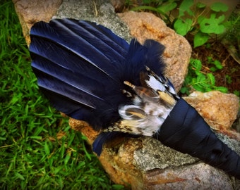 SPRING SALE Extra Large Owl Crow Raven Smudge Fan. Smudge Feather. Owl Fan. Crow Feather Fan. Raven Fan. Crow Fan. Feather for Smudge.