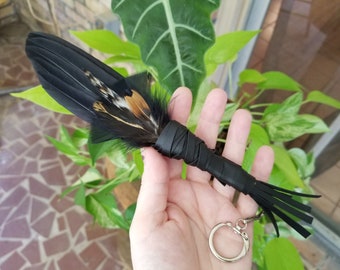 Miniature Keychain Smudge Fan. Owl Crow Raven. Smudge Feather. Feather. Crow Owl Feather Fan. Black. Raven Fan. Crow Fan. Feather for Smudge