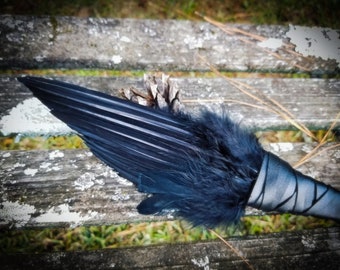 Small Crow Smudge Fan. 14" Smudge Feather. Raven. Crow. Feather. Crow Feather Fan. Black. Raven Fan. Crow Fan. Feather for Smudge. Native.