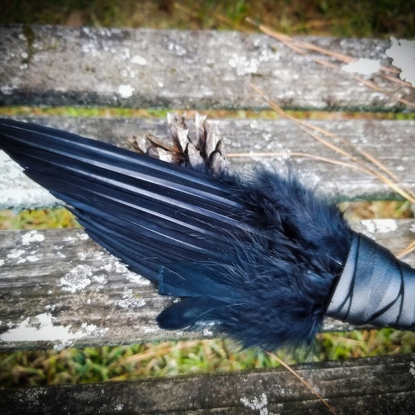 Small Crow Smudge Fan. 14" Smudge Feather. Raven. Crow. Feather. Crow Feather Fan. Black. Raven Fan. Crow Fan. Feather for Smudge. Native.