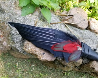 Rare Raven and Red Phoenix Smudge Fan. Crow Pheasant Smudge Fan. Ceremonial Smudge Fan. Red Feather Smudge Fan. Cruelty Free Smudge Fan.