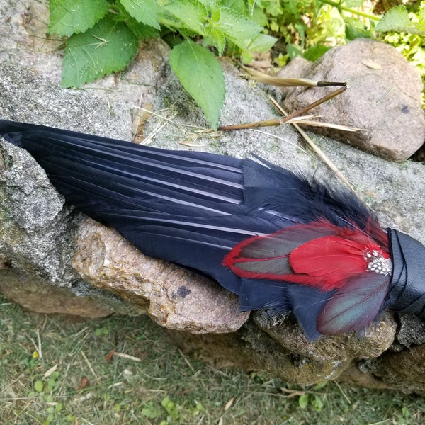 Rare Raven and Red Phoenix Smudge Fan. Crow Pheasant Smudge Fan. Ceremonial Smudge Fan. Red Feather Smudge Fan. Cruelty Free Smudge Fan.