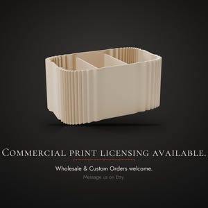 May include: A beige rectangular desk organizer with a ribbed exterior texture and two internal compartments. The text below reads: COMMERCIAL PRINT LICENSING AVAILABLE. Wholesale & Custom Orders welcome. Message us on Etsy.