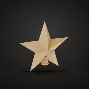 May include: A five-pointed star ornament with a matte beige finish and a faceted geometric surface. The star features a small cylindrical attachment at the bottom base, designed for mounting or securing the object to a surface.