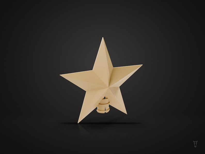 May include: A five-pointed star ornament with a matte beige finish and a faceted geometric surface. The star features a small cylindrical attachment at the bottom base, designed for mounting or securing the object to a surface.