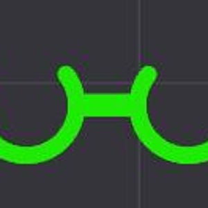 May include: A repeating pattern of four connected, bright green, semi-circular shapes on a dark gray background. The shapes are evenly spaced and connected by straight lines, creating a continuous design.