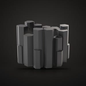 Puede incluir: Un objeto escult&oacute;rico de color gris oscuro compuesto por m&uacute;ltiples columnas hexagonales verticales de alturas variables dispuestas en un grupo circular. La estructura presenta partes superiores planas y lados lisos.