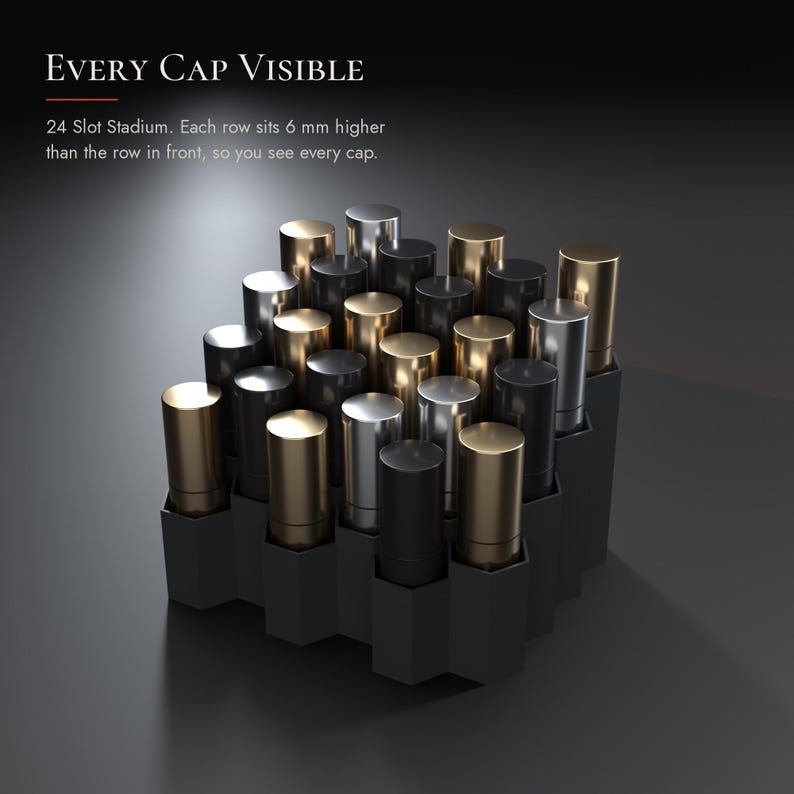 Honeycomb Lipstick Holder, 24 Slot Makeup Organizer for Lip Gloss, Mascara & Brushes, 3D Printed Vanity Storage Stand, Tiered Option image 3