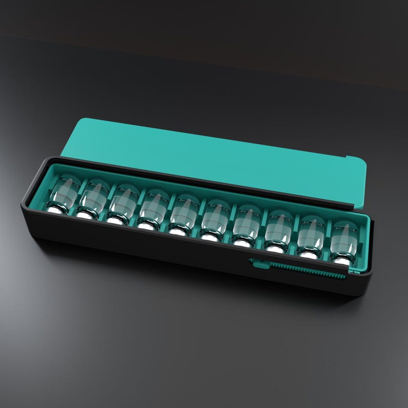 3ml Vial Case, 10 Slot Slide Lock Hard Case for Vials, Two Color Peptide Vial Organizer & Travel Storage Box image 2