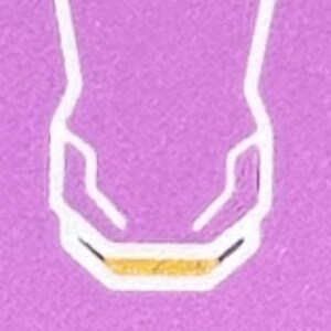 May include: A white outline of a horse's head with a gold stripe across the bottom of the head.