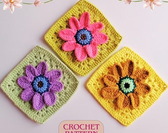 3D Evil Eye Flower Granny Square Crochet Pattern (English PDF)