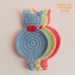 Modello di sottobicchiere a forma di gatto all'uncinetto, modello PDF facile all'uncinetto - decorazione fai da te per sottobicchieri, regalo di animali da fattoria all'uncinetto, regali fatti a mano, PDF in inglese